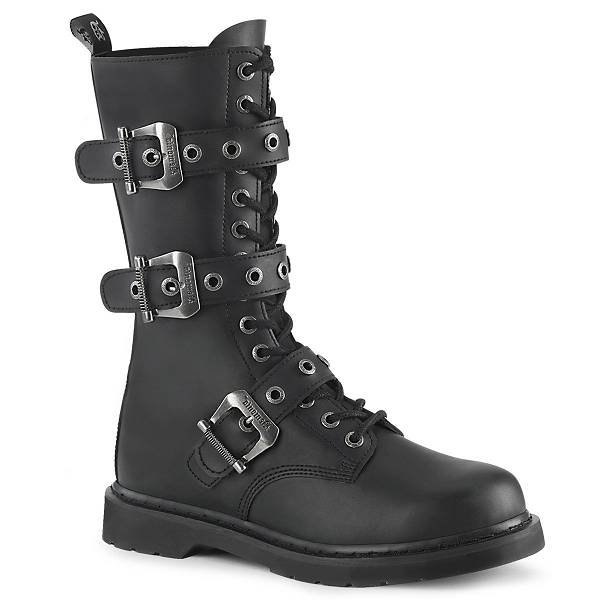 Demonia Women's Bolt-330 Mid Calf Combat Boots - Black Vegan Leather D1632-78US Clearance